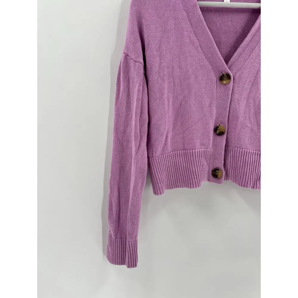 Abound Cardigan Sweater Womens Small Purple Buttons Knit 100% Cotton Stretch